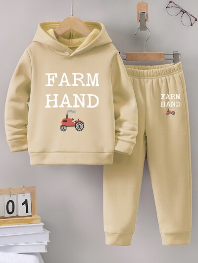 2 set de toamnă și iarnă nou casual, confort, stil sport, băieți caldi, imprimate cu captuseală caldă și pantaloni de trening