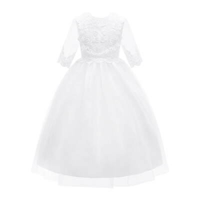 Gyerek lányok virágos csipke sifon, vonalas ruhák, hosszú ujjú, buli, virágos lányok, koszorúslány, esküvői ruha