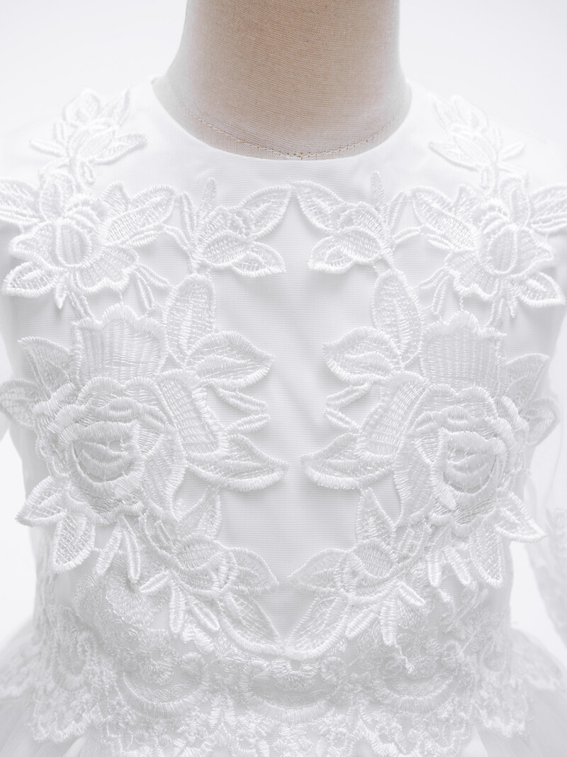 Gyerek lányok virágos csipke sifon, vonalas ruhák, hosszú ujjú, buli, virágos lányok, koszorúslány, esküvői ruha