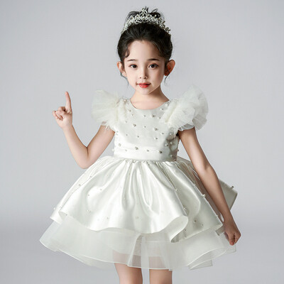 Madinga mažų mergaičių suknelė nėriniuota trumpomis rankovėmis vakarėliui skirta suknelė vaikams.