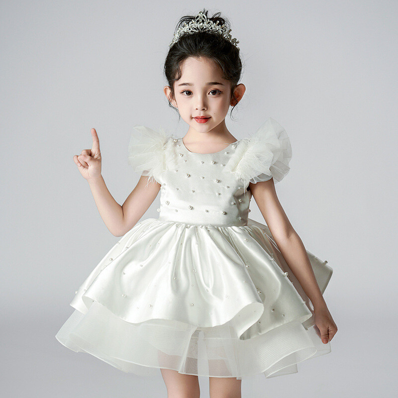 Madinga mažų mergaičių suknelė nėriniuota trumpomis rankovėmis vakarėliui skirta suknelė vaikams.