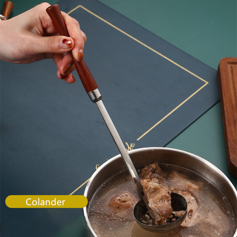 Ilgos medinės rankenos skimerio sriubos šaukštas, serviravimo šaukštas, nerūdijančio plieno virtuvės reikmenys – nemokamas pristatymas