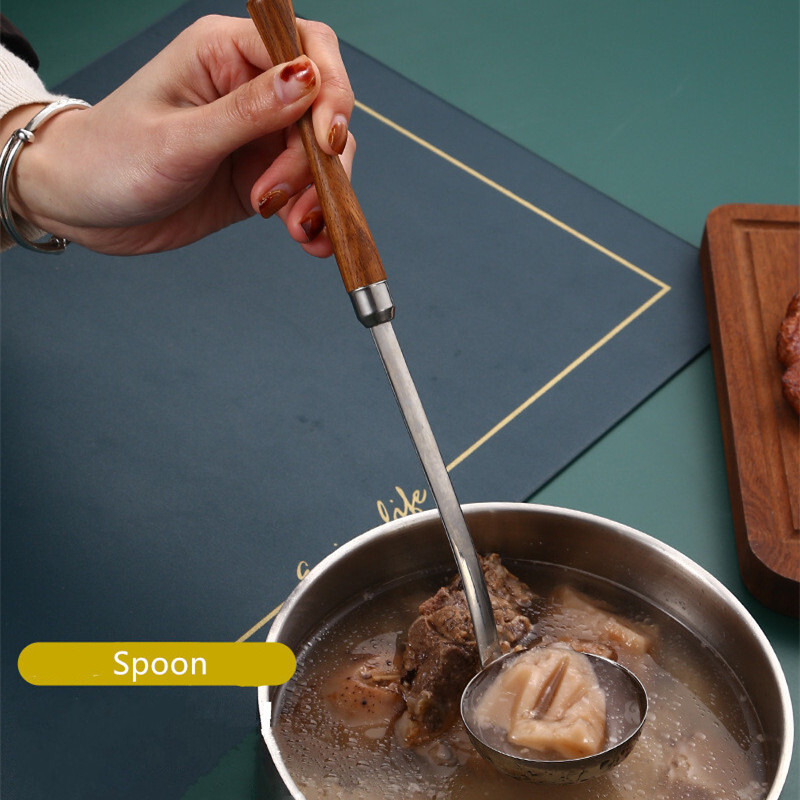 Ilgos medinės rankenos skimerio sriubos šaukštas, serviravimo šaukštas, nerūdijančio plieno virtuvės reikmenys – nemokamas pristatymas