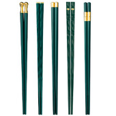 5 pāri zaļā zelta sakausējuma irbulīšu komplekts, neslīdošs suši irbulīšu komplekts. Atkārtoti lietojami ķīniešu irbulīši mājas virtuves trauku komplekts