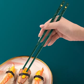 5 ζεύγη Πράσινο χρυσό Σετ chopsticks από κράμα αντιολισθητικό Σετ chopsticks σούσι επαναχρησιμοποιήσιμα κινέζικα chopsticks Σετ σερβίτσιο κουζίνας για το σπίτι