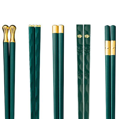 5 pāri zaļā zelta sakausējuma irbulīšu komplekts, neslīdošs suši irbulīšu komplekts. Atkārtoti lietojami ķīniešu irbulīši mājas virtuves trauku komplekts