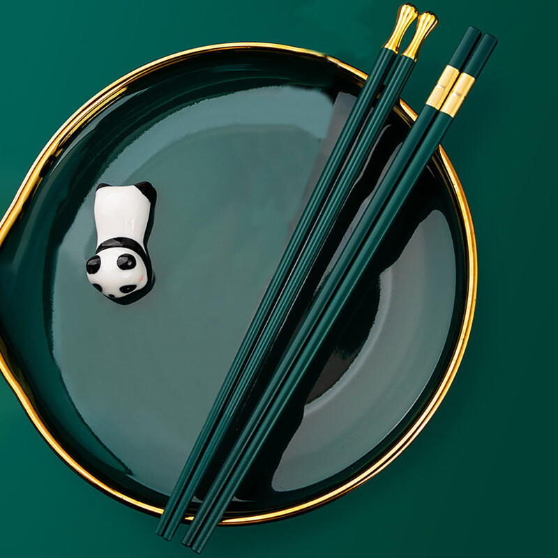 5 pāri zaļā zelta sakausējuma irbulīšu komplekts, neslīdošs suši irbulīšu komplekts. Atkārtoti lietojami ķīniešu irbulīši mājas virtuves trauku komplekts