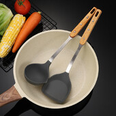 Mittenakkuv silikoonist spaatliga lusikas 304 roostevabast terasest köögitarvete komplekt puidust käepidemega praadimislabidas avalikud lusikad nõud kraam