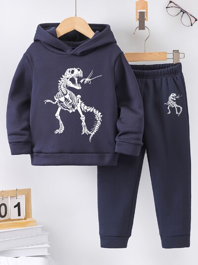 2 σετ Φθινόπωρο/Χειμώνας νέο casual αγορίστικο αθλητικό μοτίβο άνεσης με εμπριμέ με ζεστή φόδρα και παντελόνι αθλητικής φόρμας