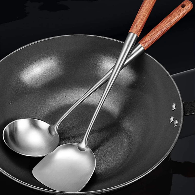 304Lange Steel Rvs Wok Spatel Cooking Equipment Kööginõud Keuken Sleuven Rijst Lepel Kookgerei Gebruiksvoorwerp Set Turner