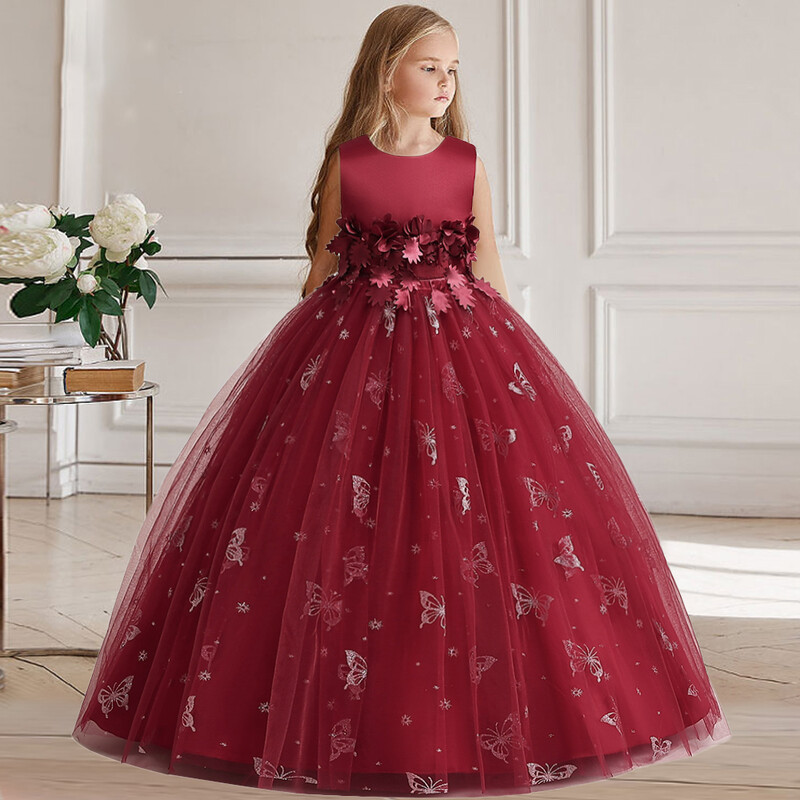 Rochie elegantă din tul fluture pentru fete, costum de flori, fundă, rochii de petrecere pentru domnișoară de onoare, pentru fetiță, nuntă, prințesă, ziua de naștere, îmbrăcăminte pentru copii
