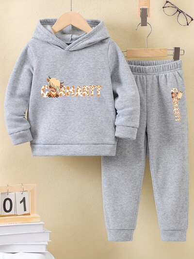 2 rinkiniai berniukų rudeniui ir žiemai naujo sportinio stiliaus laisvalaikio mados raštais margintu šiltu ir vilnoniu gobtuvu ir sportinio kostiumo kelnės