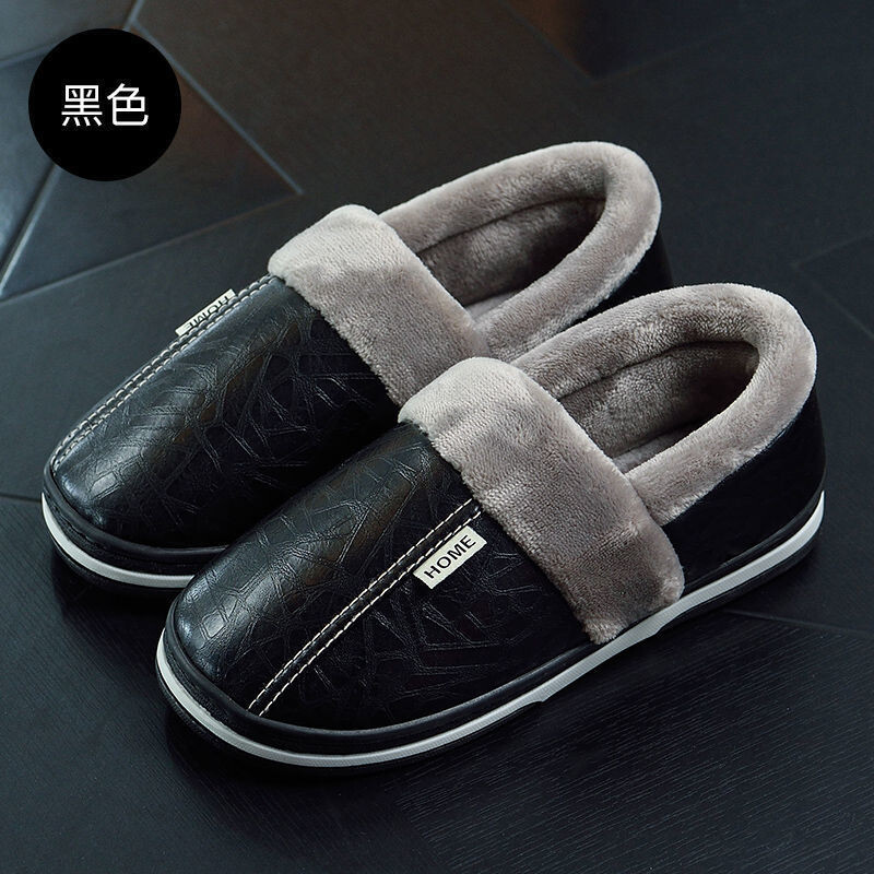 Vienpadsmit soļu lielas mājas ūdensizturīgas kokvilnas čības vīriešiem ziemā Mājas iekštelpu silti kokvilnas pretslīdes apavi vīriešiem rudenī un ziemā