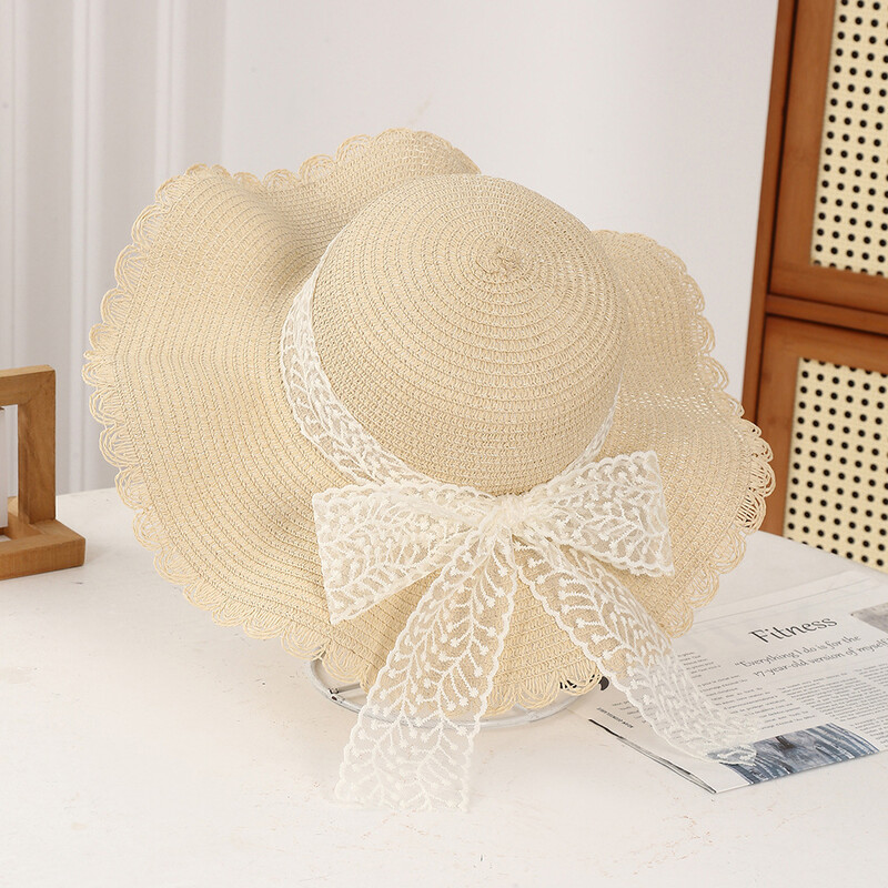 Vasarinė skrybėlė nuo saulės Moteriška jūra paplūdimio atostogų kepurė nuo saulės Lauko kepurė su dideliais kraštais Miela graži šiaudinė kepurė