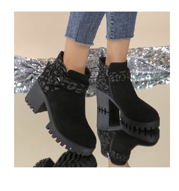 2024-es új, határokon átnyúló kültéri kereskedelmi női nagy méretű csizma, brit stílusú leopárdmintás divatcsizma, hozzáillő szín lekerekített orrokkal, oldalsó cipzárral és vastag sarokkal