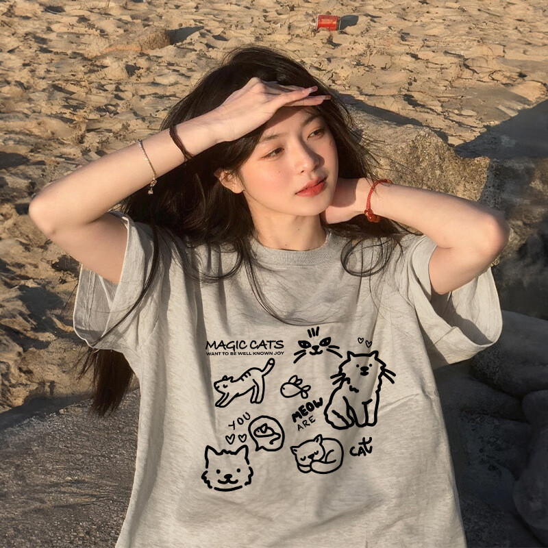 Vasaras brīvs T krekls sievietēm pelēks novājēšanu liels izmērs 200 mārciņas īsām piedurknēm niša labajā plecā apaļš kakla augšējais dizains