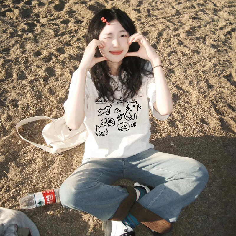 Vasaras brīvs T krekls sievietēm pelēks novājēšanu liels izmērs 200 mārciņas īsām piedurknēm niša labajā plecā apaļš kakla augšējais dizains