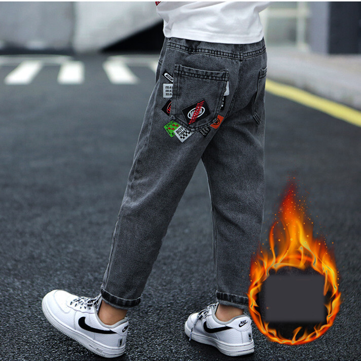 Zēniem biezi samta džinsi ziemas bērniem kokvilnas samta daudzfunkcionālās bikses maziem bērniem un pusmūža bērniem Jaunas siltas bikses mazuļiem