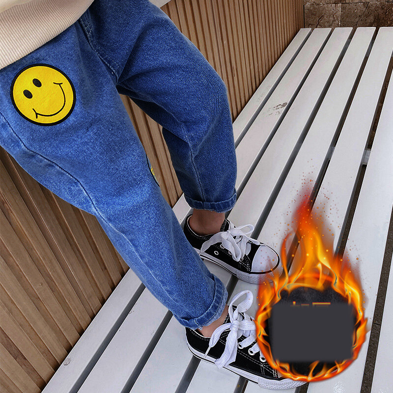 Zēniem biezi samta džinsi ziemas bērniem kokvilnas samta daudzfunkcionālās bikses maziem bērniem un pusmūža bērniem Jaunas siltas bikses mazuļiem