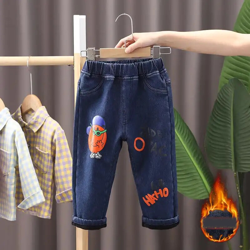 Zēniem biezi samta džinsi ziemas bērniem kokvilnas samta daudzfunkcionālās bikses maziem bērniem un pusmūža bērniem Jaunas siltas bikses mazuļiem