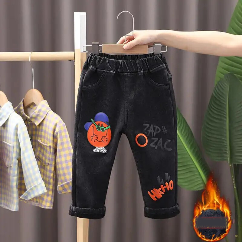 Zēniem biezi samta džinsi ziemas bērniem kokvilnas samta daudzfunkcionālās bikses maziem bērniem un pusmūža bērniem Jaunas siltas bikses mazuļiem