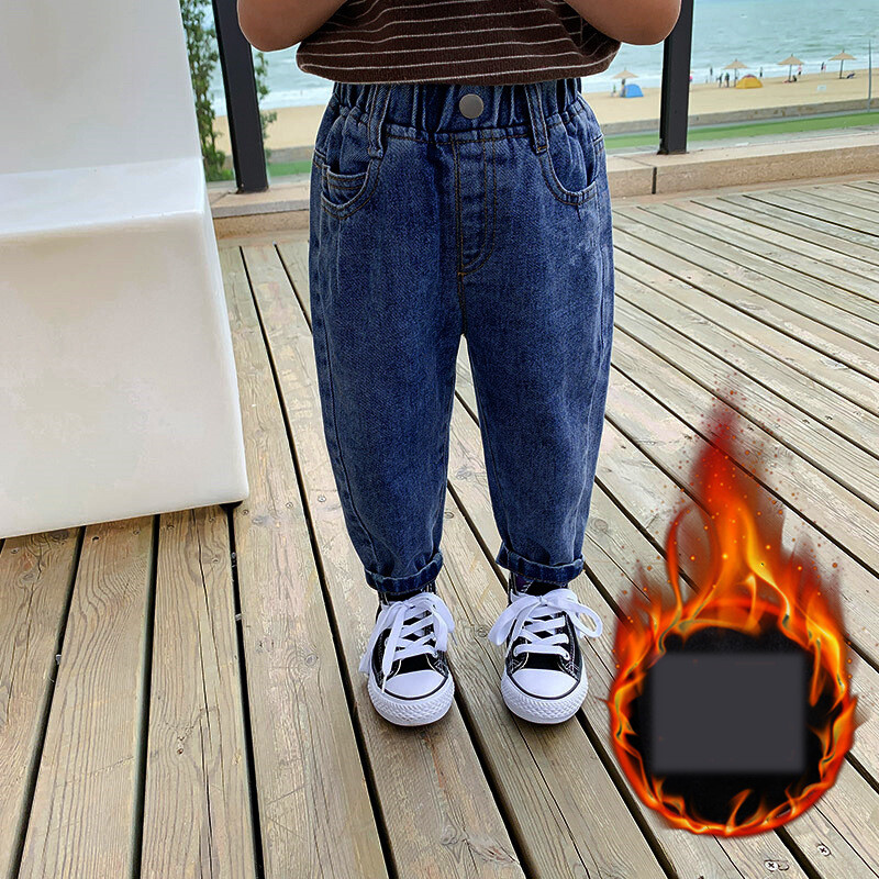 Zēniem biezi samta džinsi ziemas bērniem kokvilnas samta daudzfunkcionālās bikses maziem bērniem un pusmūža bērniem Jaunas siltas bikses mazuļiem