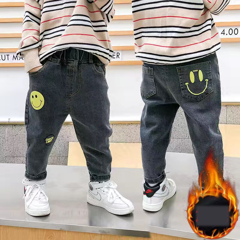 Zēniem biezi samta džinsi ziemas bērniem kokvilnas samta daudzfunkcionālās bikses maziem bērniem un pusmūža bērniem Jaunas siltas bikses mazuļiem