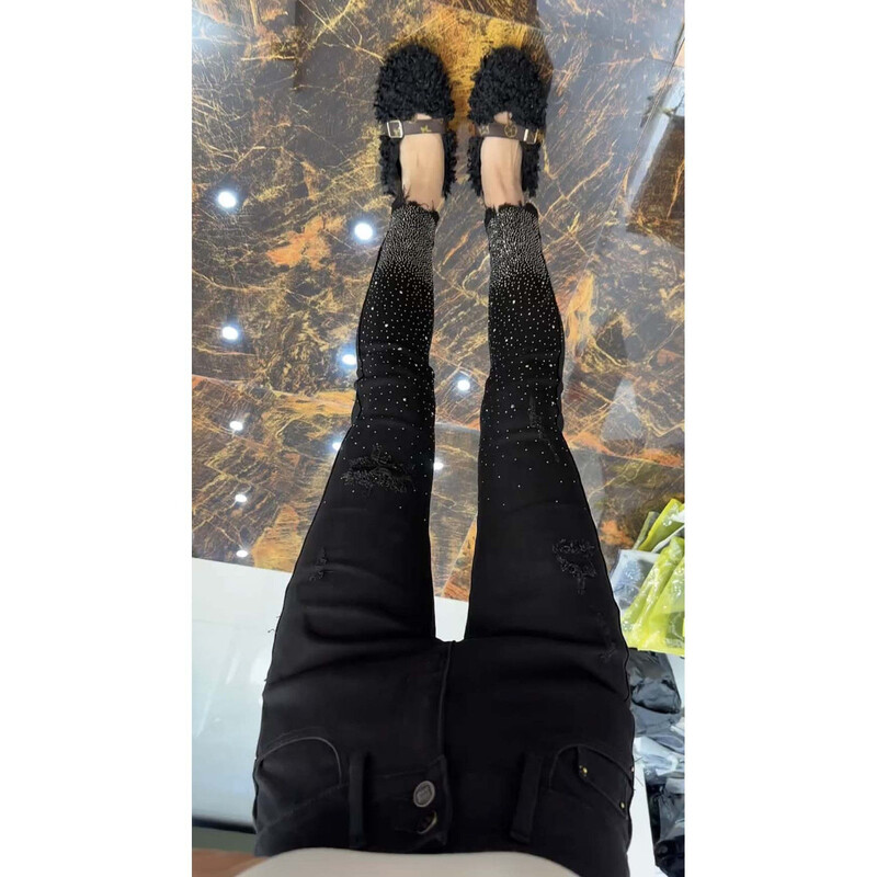 2024. gada rudens ziema sievietēm ar augstu vidukli, mazām kājām, perforēti džinsi, jaunas elastīgas, šauras liela izmēra zīmuļu bikses