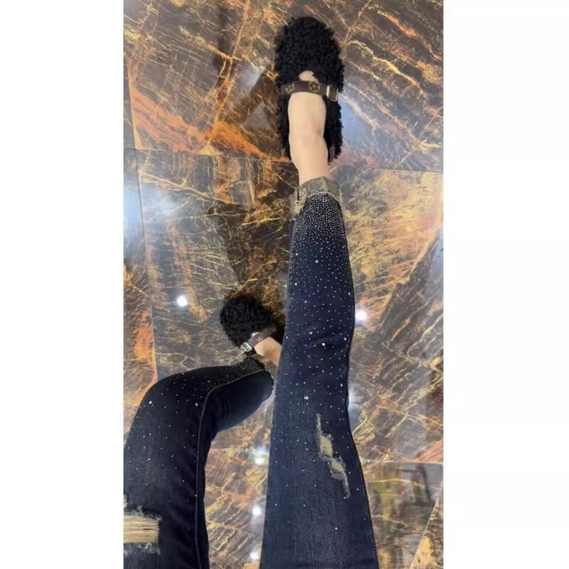 2024. gada rudens ziema sievietēm ar augstu vidukli, mazām kājām, perforēti džinsi, jaunas elastīgas, šauras liela izmēra zīmuļu bikses