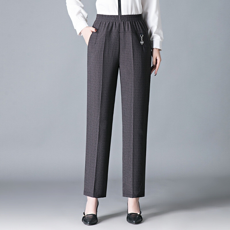 Fat Mom Pantaloni casual de primăvară și toamnă Pantaloni drepti elastici cu talie înaltă Toamnă și iarnă Femei de vârstă mijlocie Plus pantaloni bunici elastici din catifea