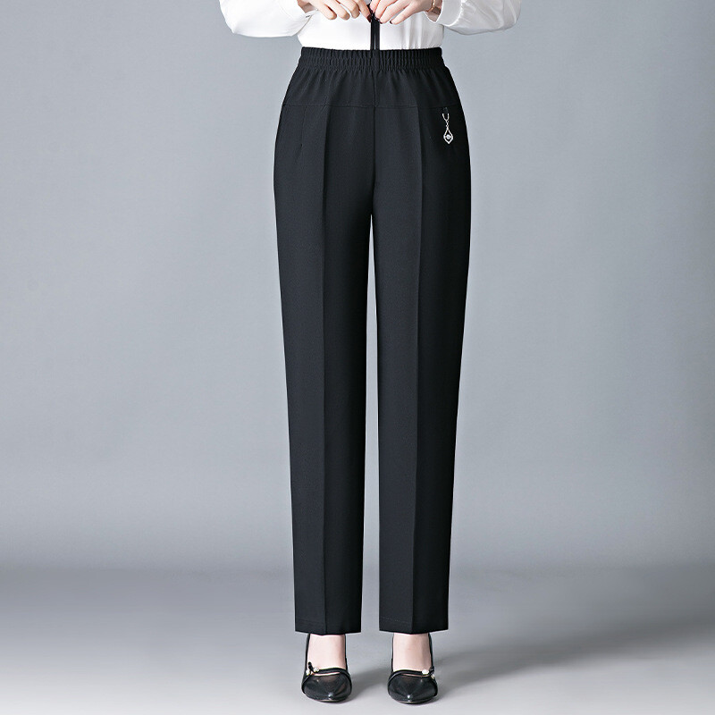 Fat Mom Pantaloni casual de primăvară și toamnă Pantaloni drepti elastici cu talie înaltă Toamnă și iarnă Femei de vârstă mijlocie Plus pantaloni bunici elastici din catifea