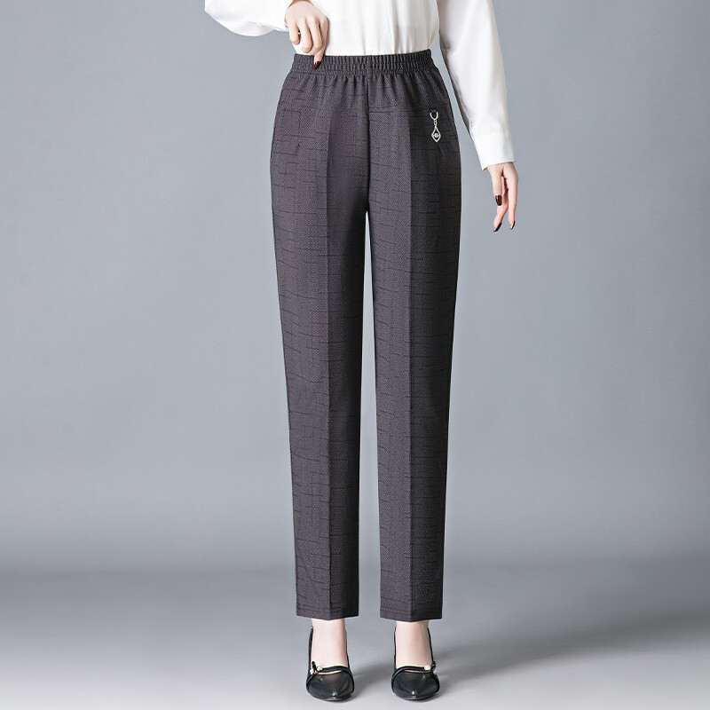 Fat Mom Pantaloni casual de primăvară și toamnă Pantaloni drepti elastici cu talie înaltă Toamnă și iarnă Femei de vârstă mijlocie Plus pantaloni bunici elastici din catifea