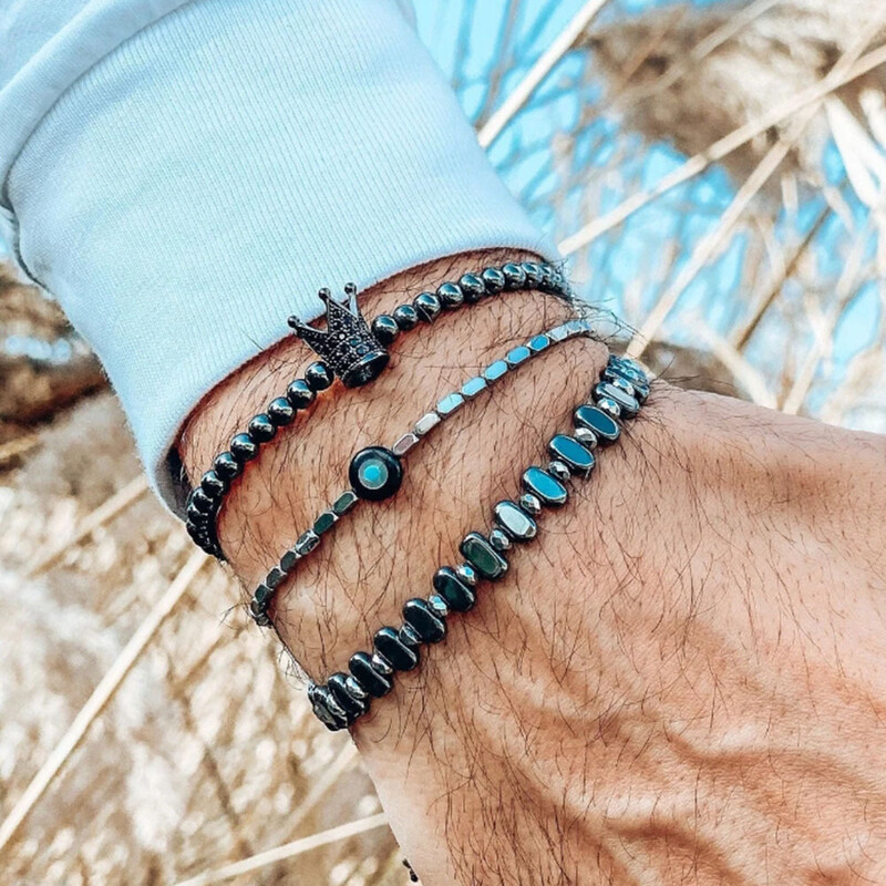 Tarpvalstybinis naujo stiliaus bohemiško stiliaus turkio apyrankių rinkinys Etninio stiliaus turkio spalvos meilės sluoksniuotos apyrankės vyrams