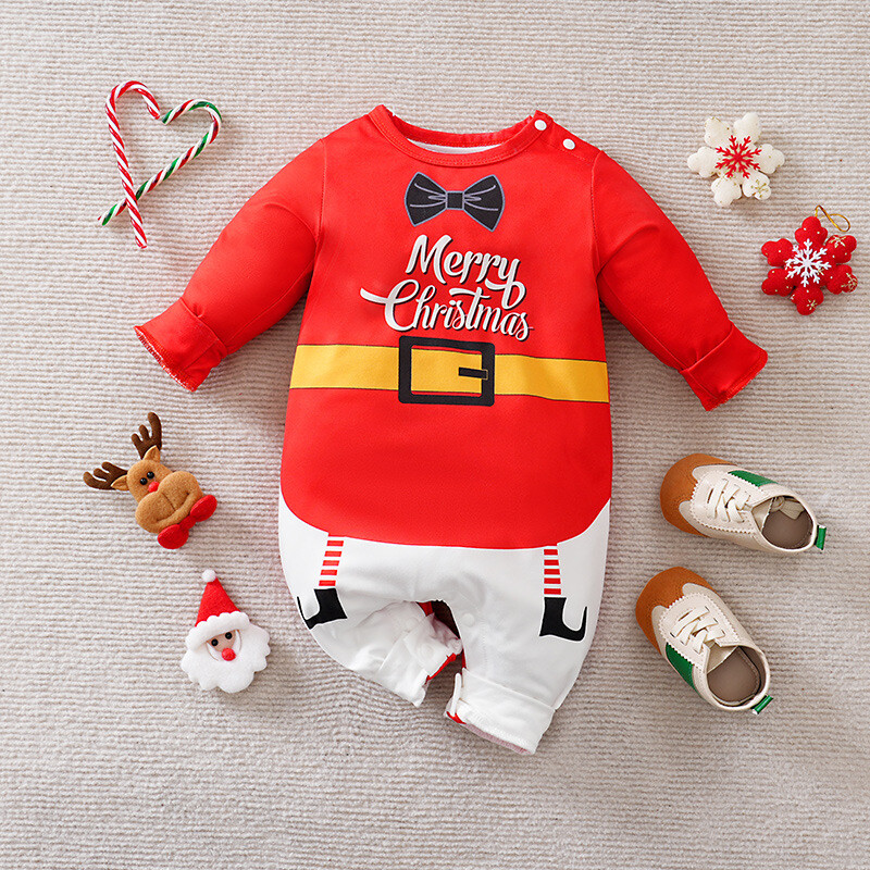 Cross Border 2024 m. vyriškų ir moteriškų kalėdinių kūdikių kombinezonų raudonos ir žalios spalvos kombinezonas Kalėdų Helovino kostiumų didmeninė prekyba