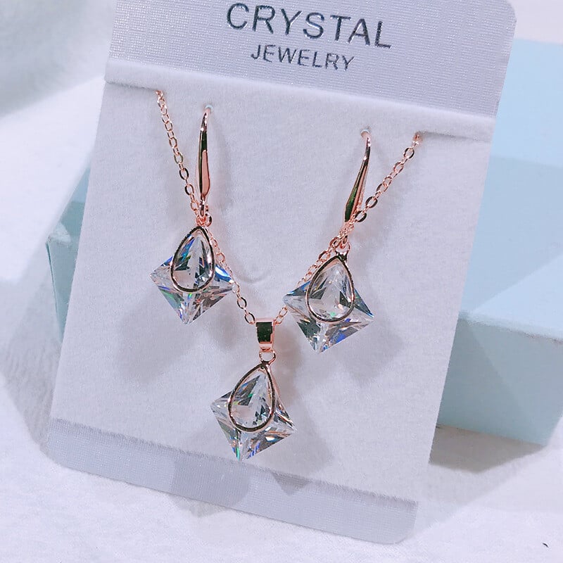 Sidabrinio krištolo cirkonio paprasti karoliai, moteriški korėjietiški mados mieli raktikaulio grandinėlės priedai dovanų rinkinys