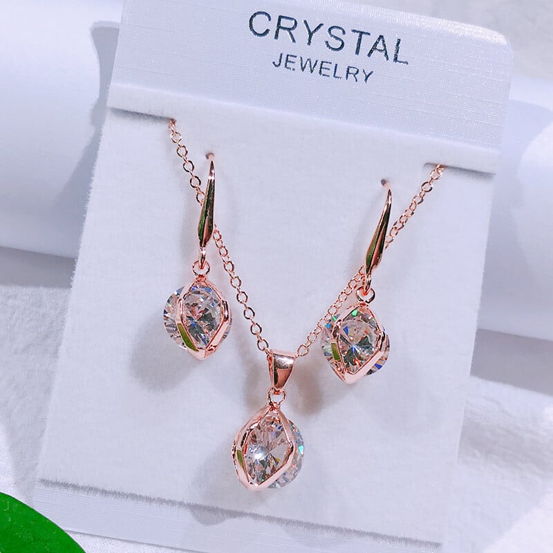 Sidabrinio krištolo cirkonio paprasti karoliai, moteriški korėjietiški mados mieli raktikaulio grandinėlės priedai dovanų rinkinys