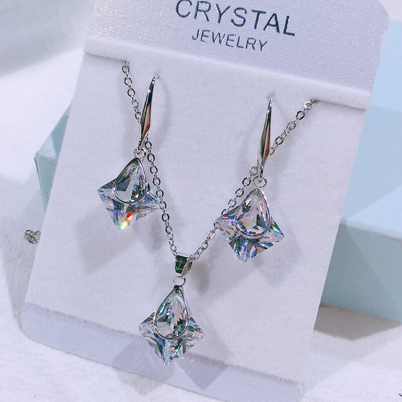 Sidabrinio krištolo cirkonio paprasti karoliai, moteriški korėjietiški mados mieli raktikaulio grandinėlės priedai dovanų rinkinys