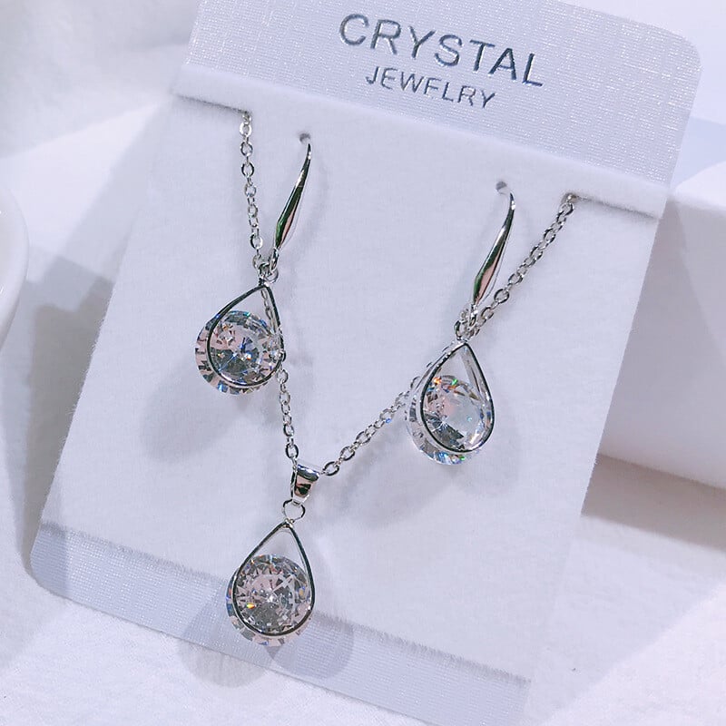 Sidabrinio krištolo cirkonio paprasti karoliai, moteriški korėjietiški mados mieli raktikaulio grandinėlės priedai dovanų rinkinys
