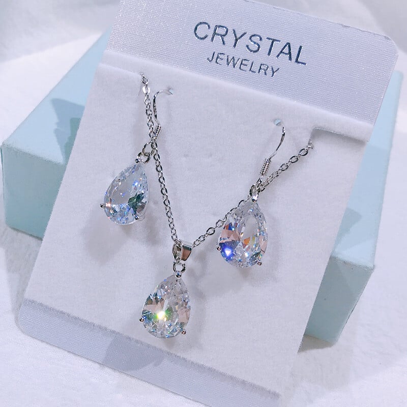 Sidabrinio krištolo cirkonio paprasti karoliai, moteriški korėjietiški mados mieli raktikaulio grandinėlės priedai dovanų rinkinys