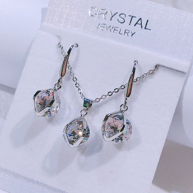 Sidabrinio krištolo cirkonio paprasti karoliai, moteriški korėjietiški mados mieli raktikaulio grandinėlės priedai dovanų rinkinys