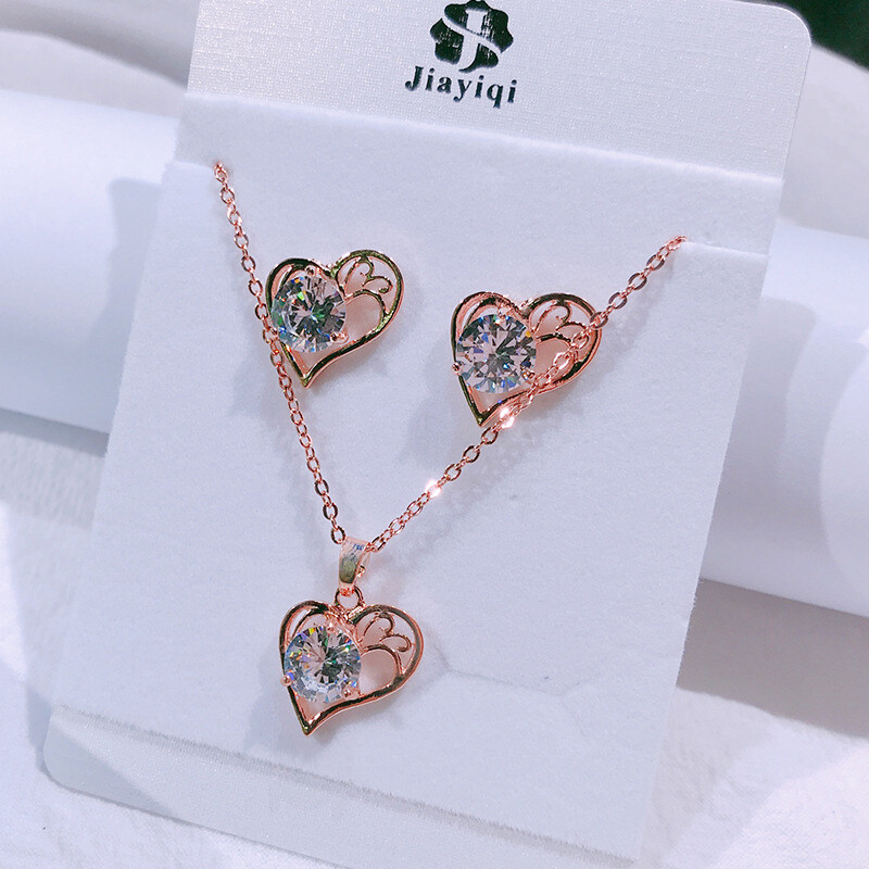 Sidabrinio krištolo cirkonio paprasti karoliai, moteriški korėjietiški mados mieli raktikaulio grandinėlės priedai dovanų rinkinys