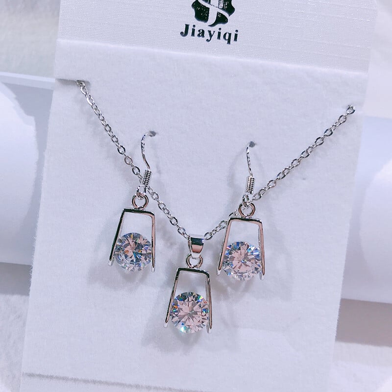 Sidabrinio krištolo cirkonio paprasti karoliai, moteriški korėjietiški mados mieli raktikaulio grandinėlės priedai dovanų rinkinys