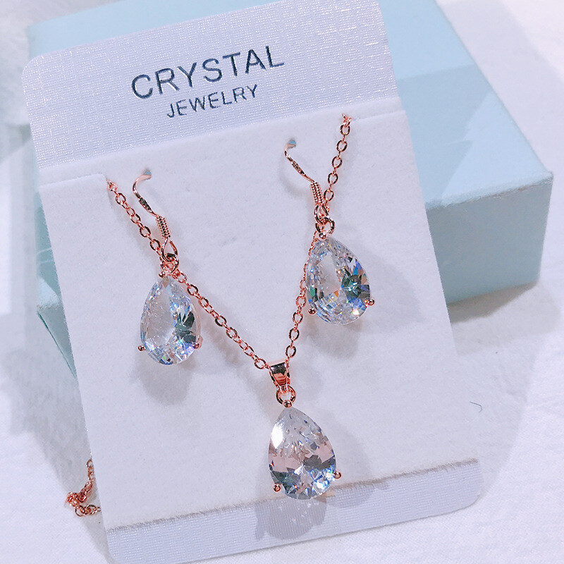 Sidabrinio krištolo cirkonio paprasti karoliai, moteriški korėjietiški mados mieli raktikaulio grandinėlės priedai dovanų rinkinys