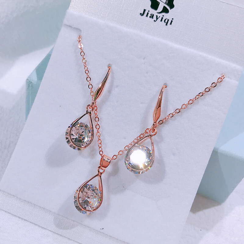 Sidabrinio krištolo cirkonio paprasti karoliai, moteriški korėjietiški mados mieli raktikaulio grandinėlės priedai dovanų rinkinys