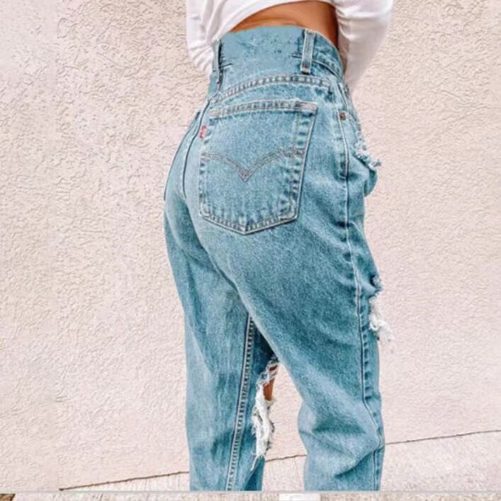 Eiropas un Amerikas pārrobežu ārējās tirdzniecības rūpnīcas tiešā tirdzniecība retro mazgātas caurumu modernas modes sieviešu džinsa bikses