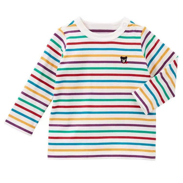 2023 m. berniukų mergaičių marškinėliai ilgomis rankovėmis Vasaros vaikiški grynos medvilnės marškinėliai dryžuoti laisvalaikio marškinėliai ilgomis rankovėmis rudens drabužiai