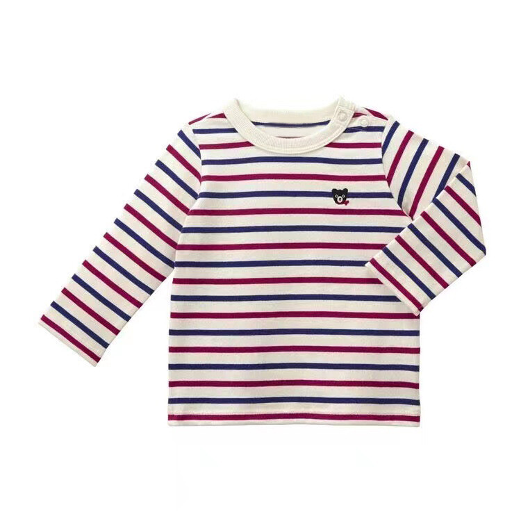 2023 m. berniukų mergaičių marškinėliai ilgomis rankovėmis Vasaros vaikiški grynos medvilnės marškinėliai dryžuoti laisvalaikio marškinėliai ilgomis rankovėmis rudens drabužiai