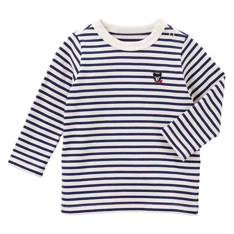 2023 m. berniukų mergaičių marškinėliai ilgomis rankovėmis Vasaros vaikiški grynos medvilnės marškinėliai dryžuoti laisvalaikio marškinėliai ilgomis rankovėmis rudens drabužiai