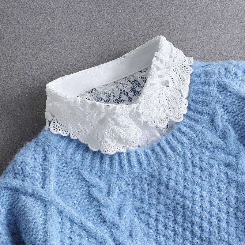 Denim Guler ascuțit Guler fals Guler de cămașă universal pentru femei Decor din bumbac Toamnă și iarnă Hanorac Pulover Gât rotund Primăvară Tendință stil coreean