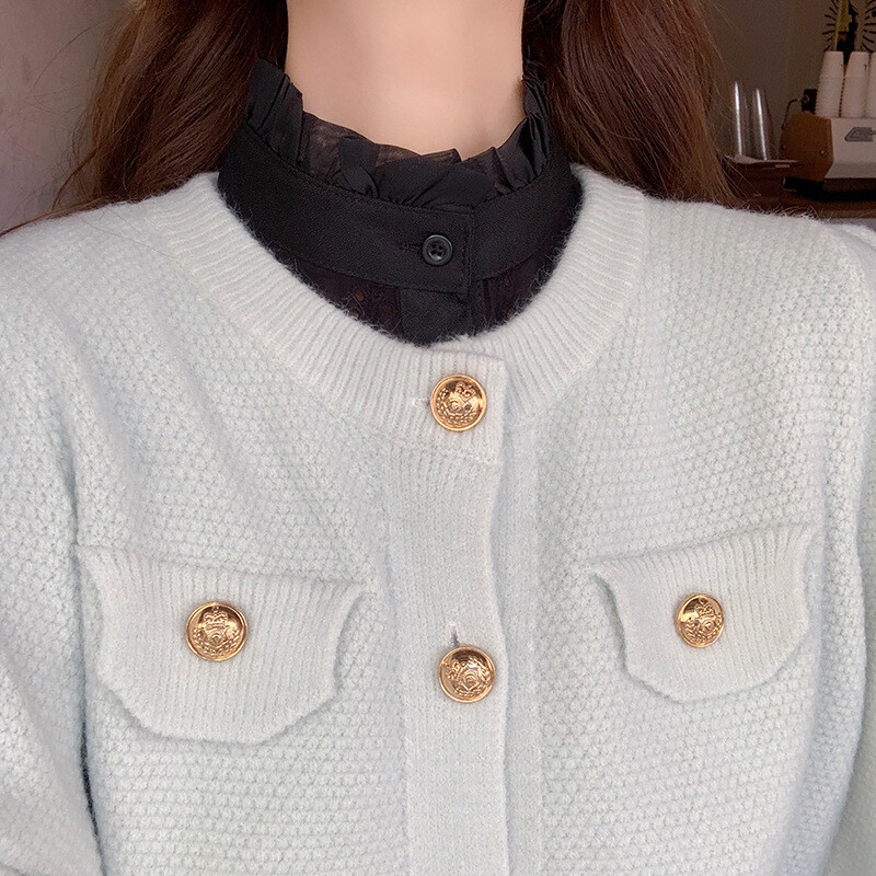 Denim Guler ascuțit Guler fals Guler de cămașă universal pentru femei Decor din bumbac Toamnă și iarnă Hanorac Pulover Gât rotund Primăvară Tendință stil coreean